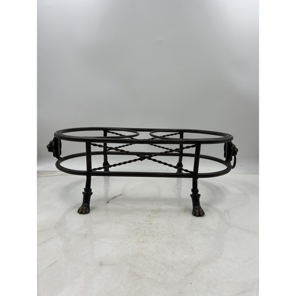 Heavy Metal Wrought Iron Double Pet Bowl Stand Raised Feeder Lion Head Paw Feet
